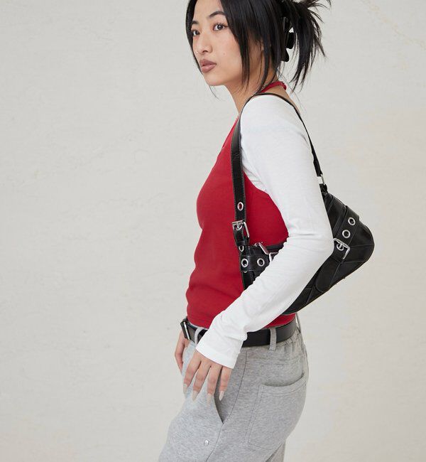  「アイレットホルターレイヤードトップス(無地/ボーダー/ドット)」|Tシャツ・カットソー|