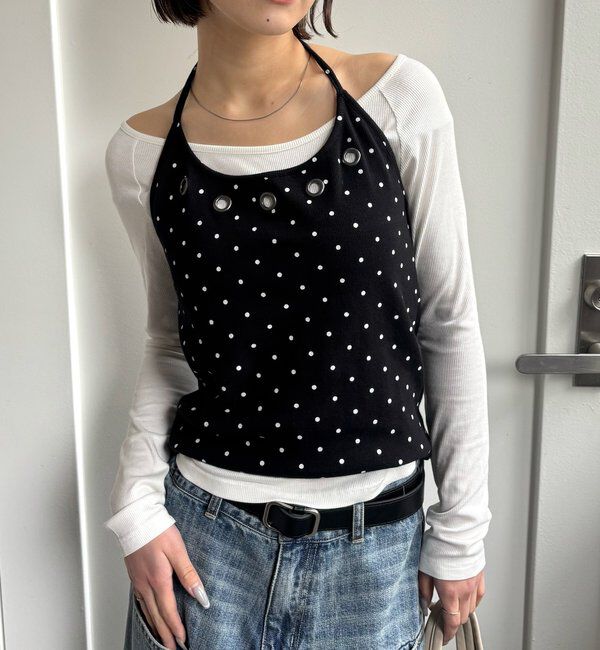  「アイレットホルターレイヤードトップス(無地/ボーダー/ドット)」|Tシャツ・カットソー|
