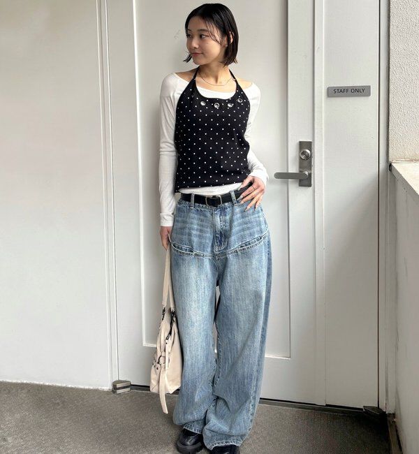  「アイレットホルターレイヤードトップス(無地/ボーダー/ドット)」|Tシャツ・カットソー|