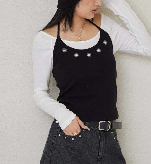  「アイレットホルターレイヤードトップス(無地/ボーダー/ドット)」|Tシャツ・カットソー|