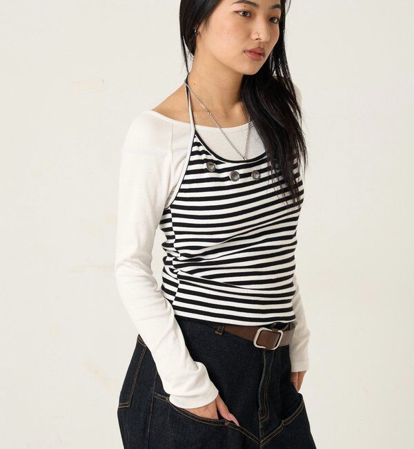  「アイレットホルターレイヤードトップス(無地/ボーダー/ドット)」|Tシャツ・カットソー|