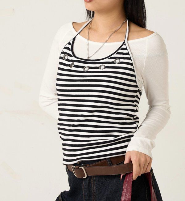  「アイレットホルターレイヤードトップス(無地/ボーダー/ドット)」|Tシャツ・カットソー|