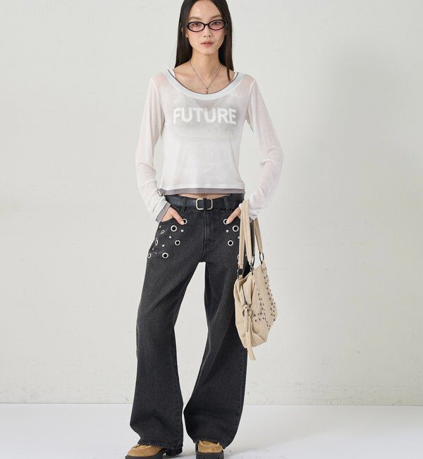  「スプレーロゴレイヤードシアートップス」|Tシャツ・カットソー|