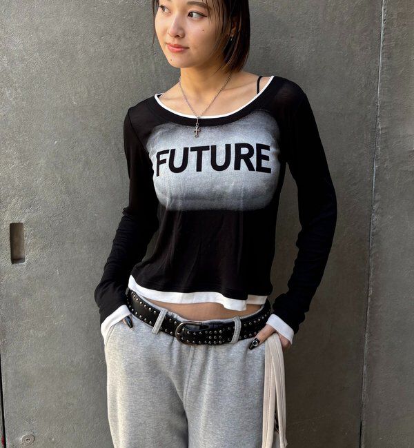  「スプレーロゴレイヤードシアートップス」|Tシャツ・カットソー|