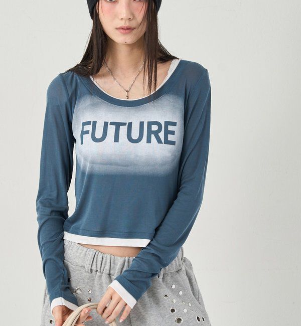  「スプレーロゴレイヤードシアートップス」|Tシャツ・カットソー|