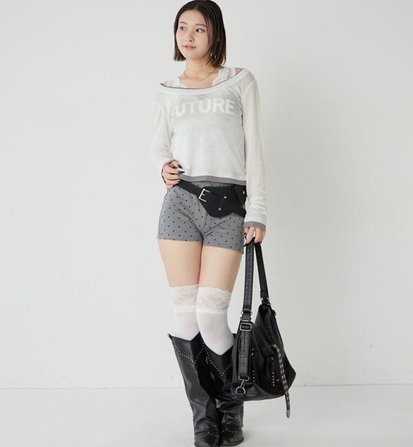  「スプレーロゴレイヤードシアートップス」|Tシャツ・カットソー|