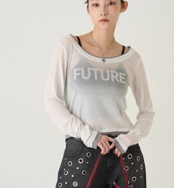  「スプレーロゴレイヤードシアートップス」|Tシャツ・カットソー|