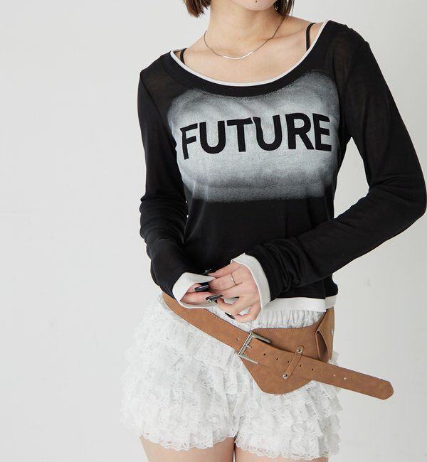  「スプレーロゴレイヤードシアートップス」|Tシャツ・カットソー|ブラック