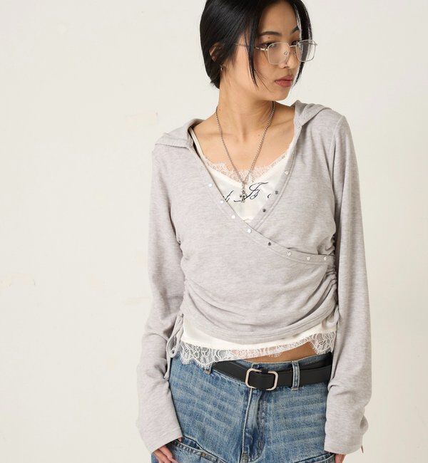  「スタッズリブカシュクールフーディ」|パーカー|