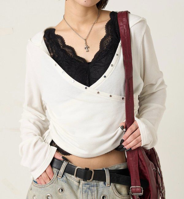  「スタッズリブカシュクールフーディ」|パーカー|