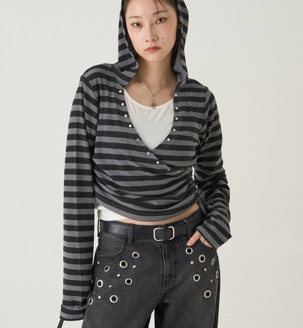  「スタッズリブカシュクールフーディ」|パーカー|