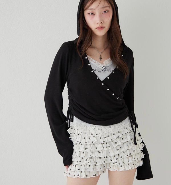  「スタッズリブカシュクールフーディ」|パーカー|ブラック