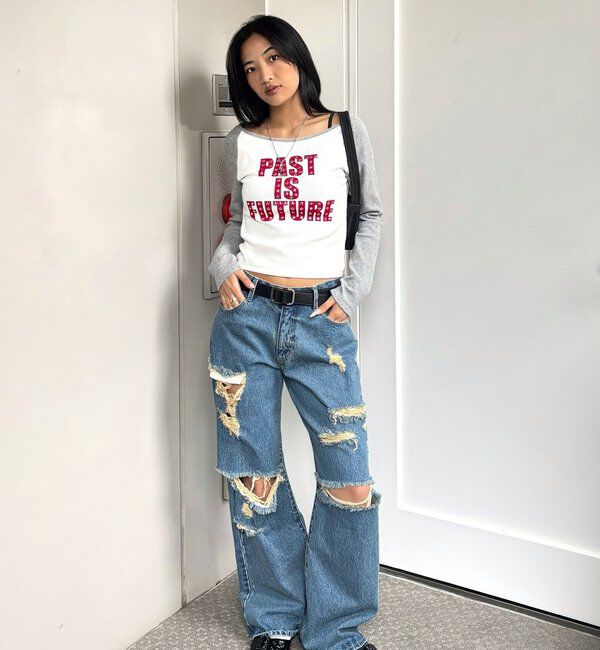  「スタースタッズラグランロゴトップス」|Tシャツ・カットソー|