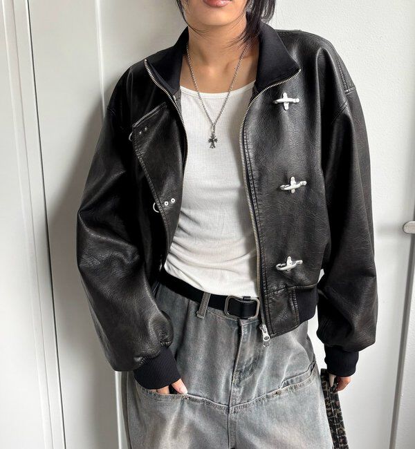  「ファイヤーマンショートブルゾン(フェイクレザー/デニム)」|ブルゾン・スタジャン|