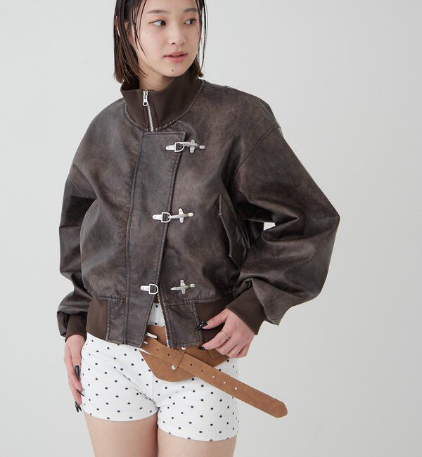  「ファイヤーマンショートブルゾン(フェイクレザー/デニム)」|ブルゾン・スタジャン|