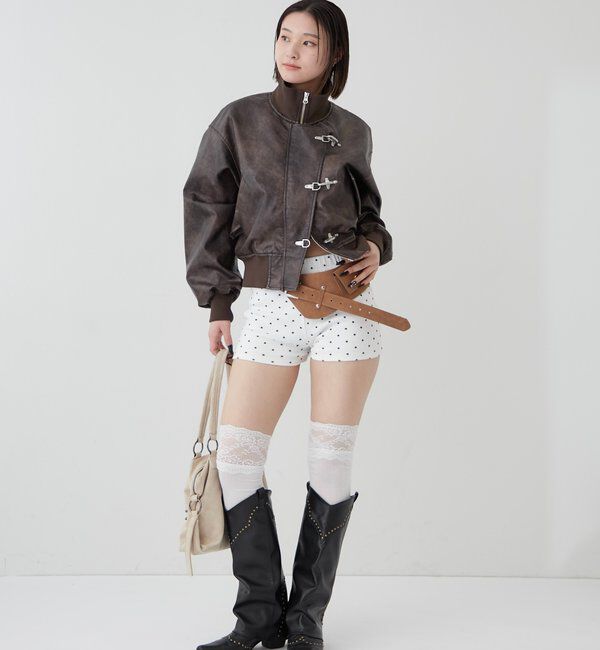  「ファイヤーマンショートブルゾン(フェイクレザー/デニム)」|ブルゾン・スタジャン|