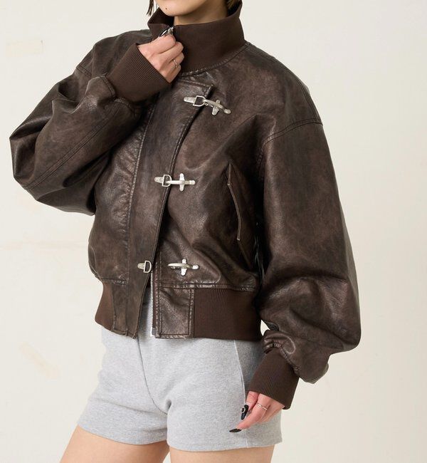  「ファイヤーマンショートブルゾン(フェイクレザー/デニム)」|ブルゾン・スタジャン|