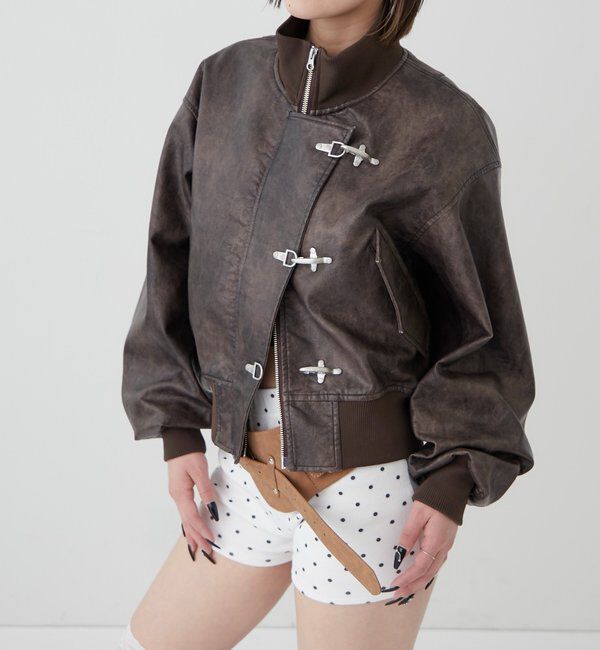  「ファイヤーマンショートブルゾン(フェイクレザー/デニム)」|ブルゾン・スタジャン|ブラウン