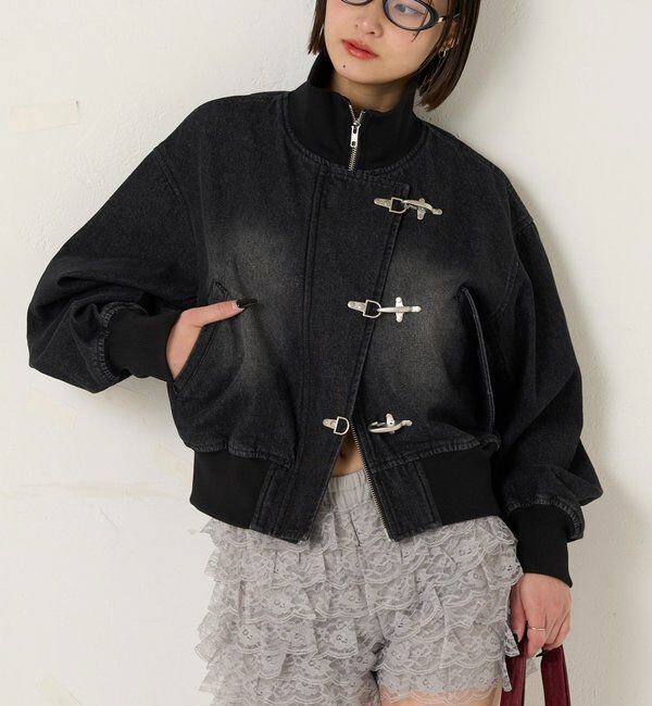  「ファイヤーマンショートブルゾン(フェイクレザー/デニム)」|ブルゾン・スタジャン|ブラックその他1