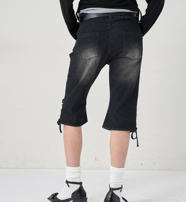  「レースアップデニムカプリパンツ」|デニム|