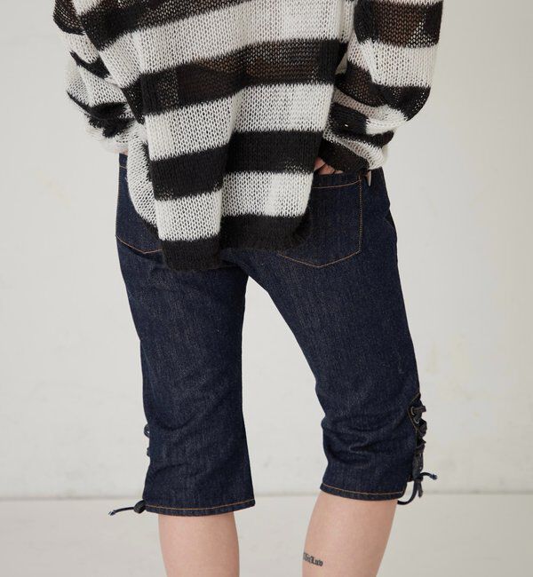  「レースアップデニムカプリパンツ」|デニム|