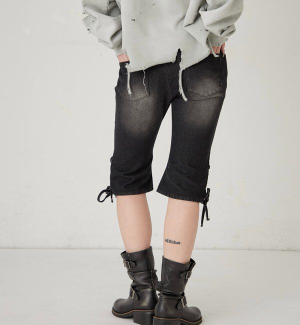  「レースアップデニムカプリパンツ」|デニム|