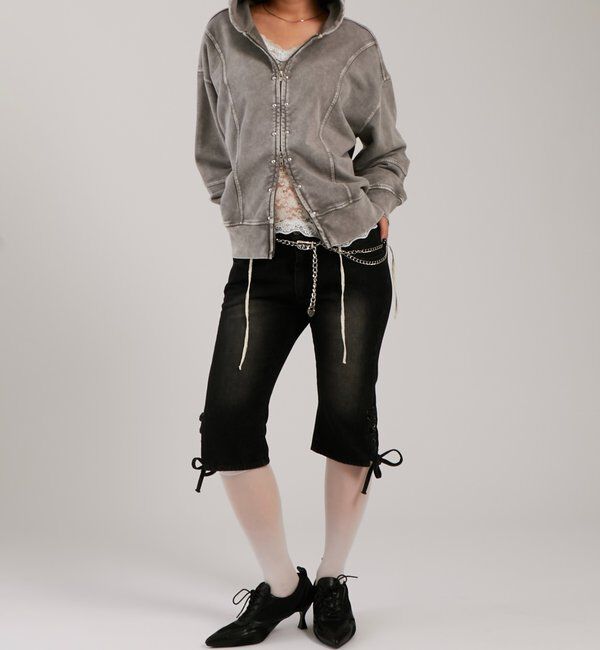  「【UNISEX】KOOKY'N ケミカルスタッズ切り替えジップパーカー」|パーカー|