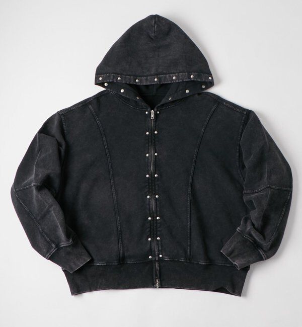  「【UNISEX】KOOKY'N ケミカルスタッズ切り替えジップパーカー」|パーカー|ブラック