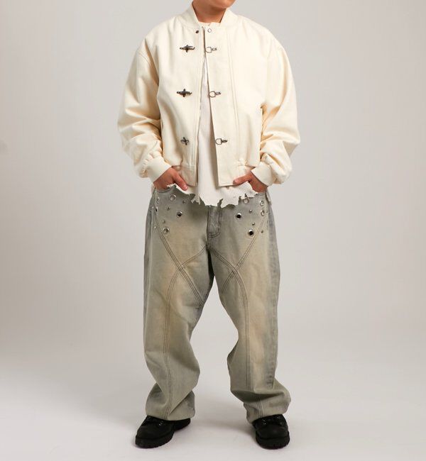  「アイレットスタッズスウィッチングブラストワイドデニム」|デニム|