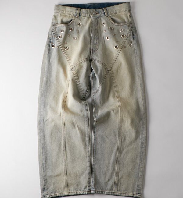  「アイレットスタッズスウィッチングブラストワイドデニム」|デニム|