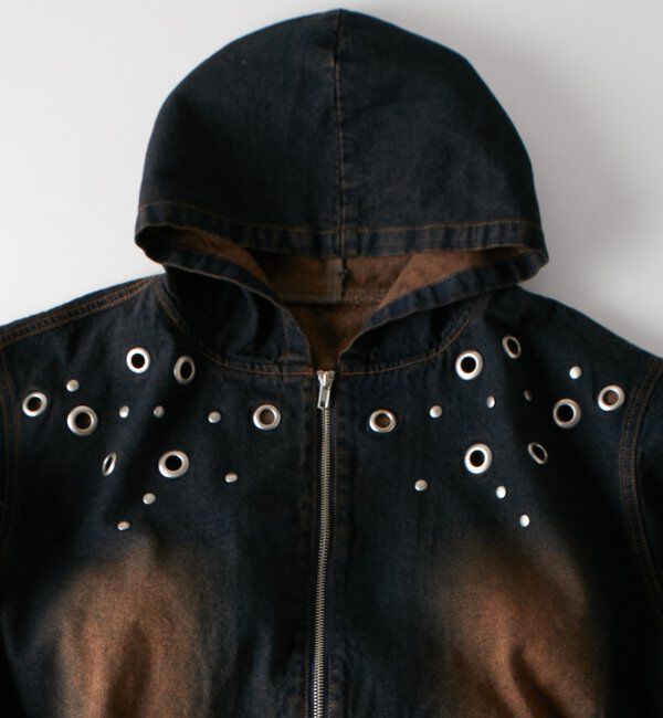  「アイレットスタッズデニムフードブルゾン」|ブルゾン・スタジャン|