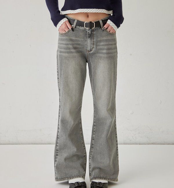  「デニムタイトフレアパンツ」|デニム|ライトグレー