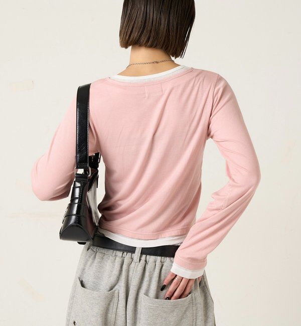  「【WEB限定カラーあり/ドット柄】レイヤードヘンリートップス」|Tシャツ・カットソー|