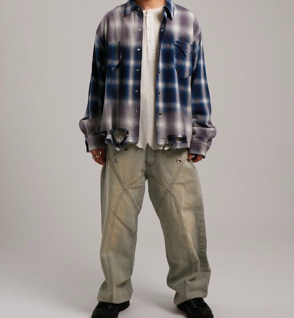  「【FromVintage】ダメージワッフルヘンリーL/STEE」|Tシャツ・カットソー|