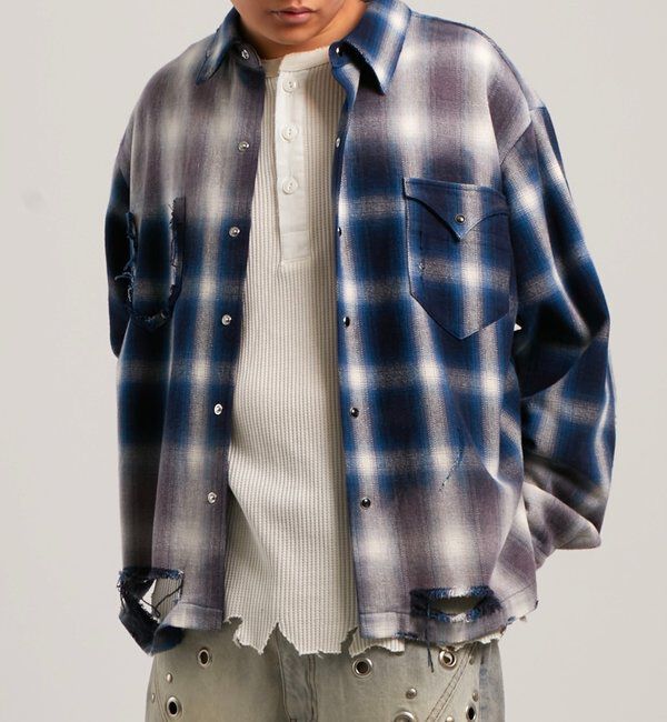  「【FromVintage】ダメージチェックシャツ」|シャツ・ブラウス|
