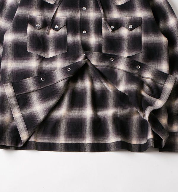  「【UNISEX】Sourcreamウエスタンオンブレチェックフードシャツ」|シャツ・ブラウス|