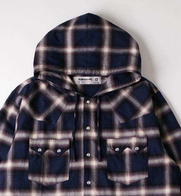 「【UNISEX】Sourcreamウエスタンオンブレチェックフードシャツ」|シャツ・ブラウス|
