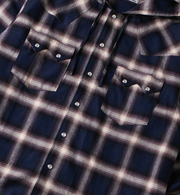  「【UNISEX】Sourcreamウエスタンオンブレチェックフードシャツ」|シャツ・ブラウス|