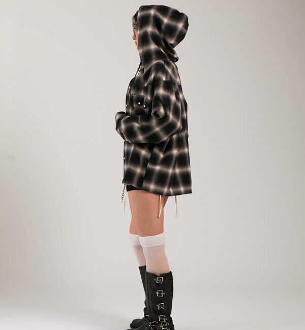  「【UNISEX】Sourcreamウエスタンオンブレチェックフードシャツ」|シャツ・ブラウス|