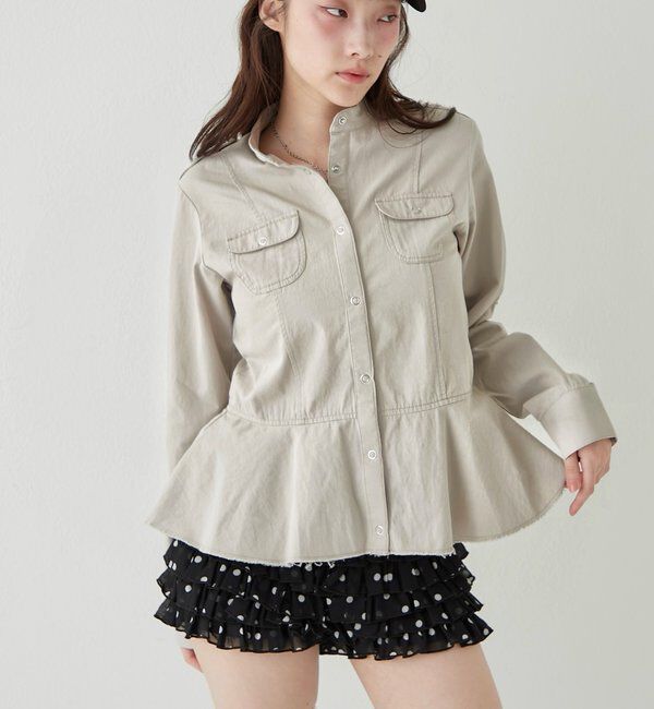  「ミリタリーペプラムブラウス」|シャツ・ブラウス|グレー