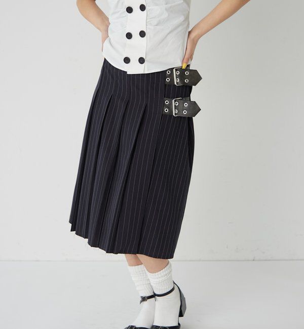  「ダブルベルトミディプリーツスカート」|スカート|