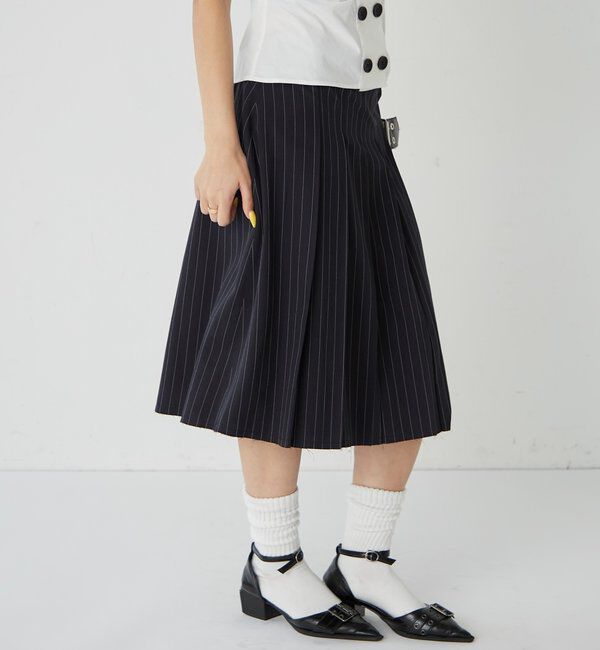  「ダブルベルトミディプリーツスカート」|スカート|