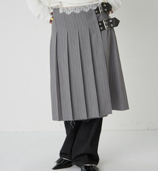  「ダブルベルトミディプリーツスカート」|スカート|
