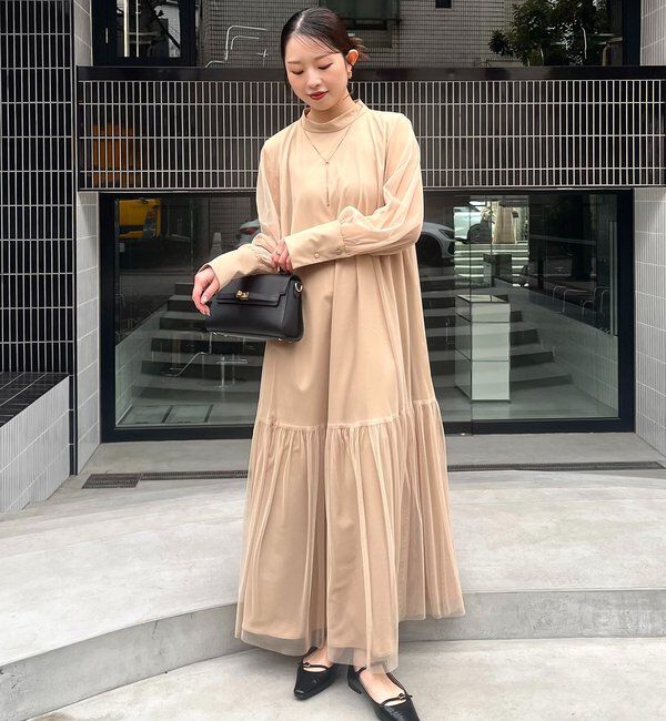  「【オケージョン/サイズ展開あり/人気につき再販】チュールハイネックワンピース」|ワンピース|