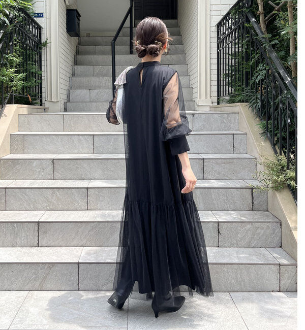  「【オケージョン/サイズ展開あり/人気につき再販】チュールハイネックワンピース」|ワンピース|