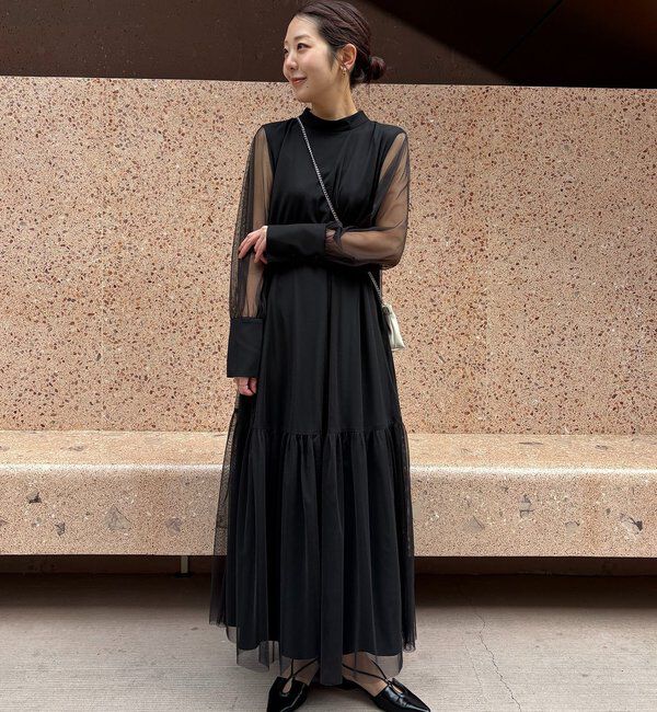  「【オケージョン/サイズ展開あり/人気につき再販】チュールハイネックワンピース」|ワンピース|