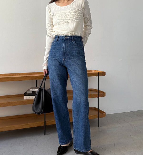  「【コラボ限定カラー/ホワイト・ベージュ】13ozハイウエストストレートデニム」|デニム|