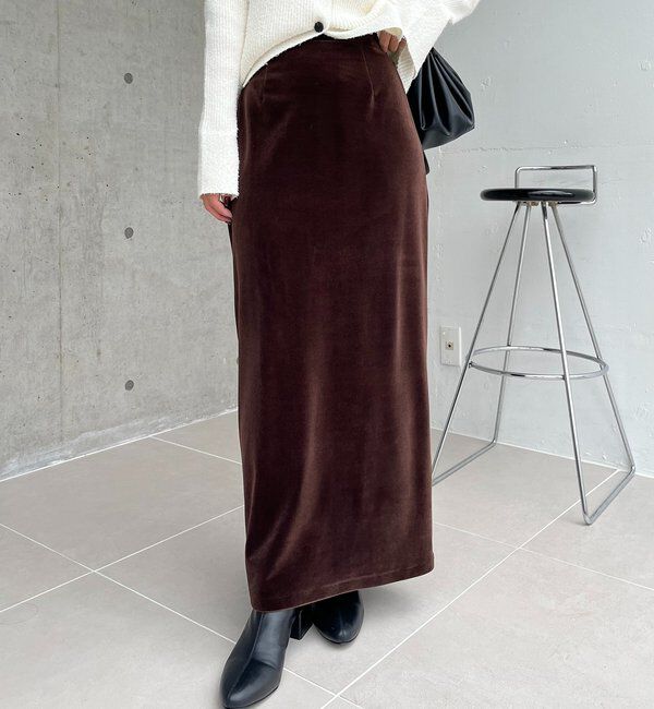  「【低身長サイズあり】ベロアIラインスカート」|スカート|ブラウン