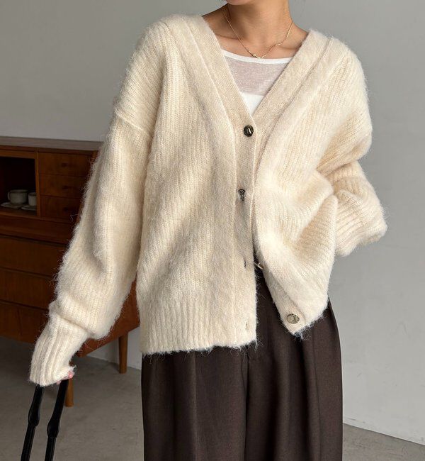  「ニュアンスボタンレイヤード風カーディガン」|カーディガン|