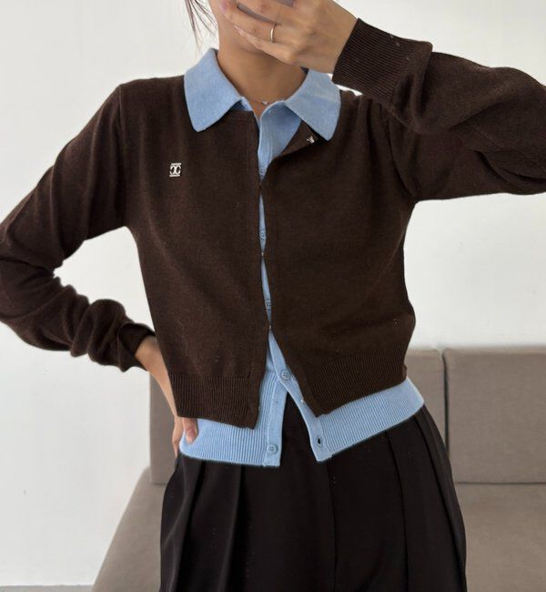  「レイヤードポロニットカーディガン」|カーディガン|ブラウン